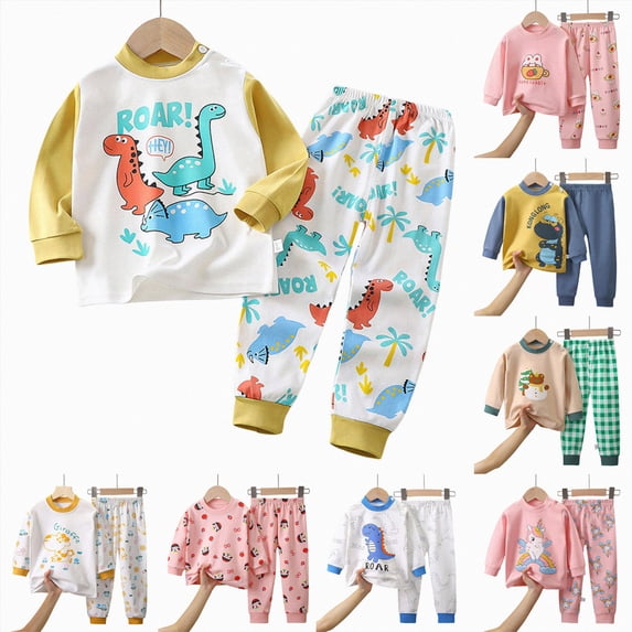 felwors Toddler Boys and Girls Pajamas Kids Dinosaur 2 Piece Truck Pjs Sleepwear Clothes Sets (Light Yellow,4-5 Years)