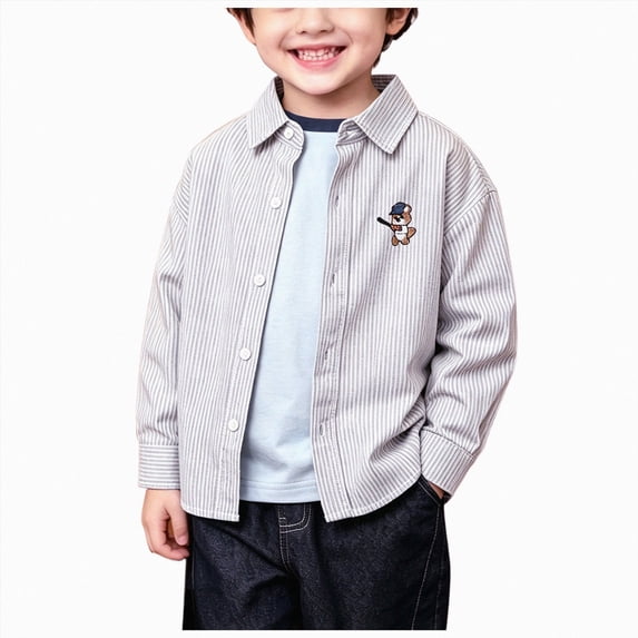 felwors Toddler Children's Cotton Shirts for Boys and Girls Long Sleeved Lapel Tops Baby Button Coats Casual Cartoon (Beige,2-3 Years)