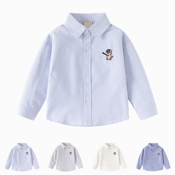 felwors Toddler Children's Cotton Shirts for Boys and Girls Long Sleeved Lapel Tops Baby Button Coats Casual Cartoon (Light Blue,5-6 Years)