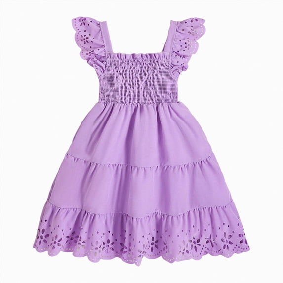 felwors Toddler Girl Dress Summer Outfits Kids Ruffle Puff Sleeves Boho Dresses Casual Sundress for Girls 4-7T(Light Purple,5-6 Years)