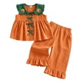 thumbnail image 1 of felwors Toddler Girl Halloween Outfit Pumpkin Face Sleeveless Doll Collar Tops and Ruffle Pants Little Girls Clothes Set (12-18 Months,Orange), 1 of 7