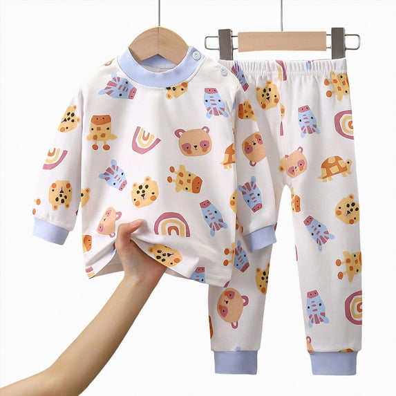 felwors Toddler Girls Pajamas Graphic Sleepwear Pjs Kids Clothes Set(Light Blue,3-6 Months)