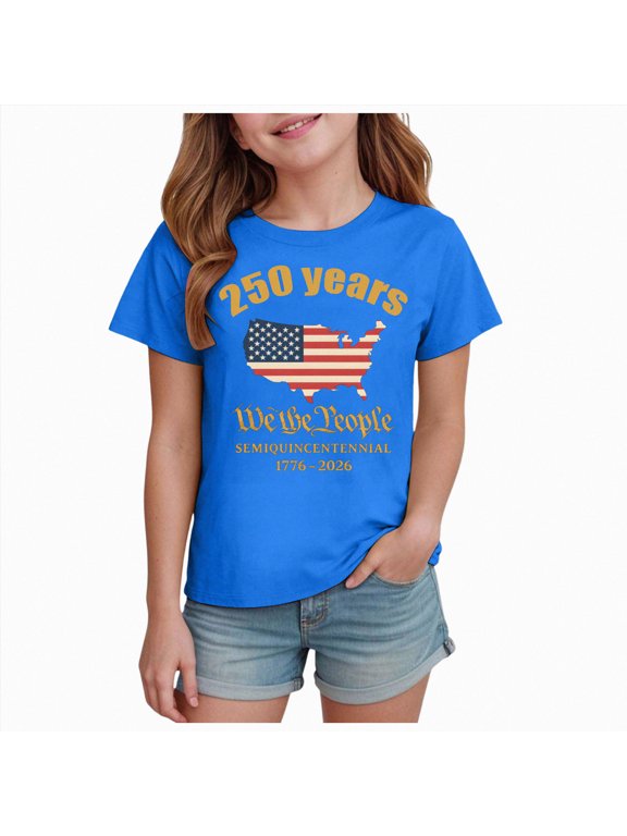 Toddler Girls T-Shirts 4th of July Tops Unisex Kids Cotton Crewneck Short Sleeves Graphic Tee