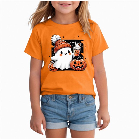 felwors Toddler Halloween Shirt Boys Girls Ghost Tshirt Just Waiting Halloween Tee Tops Spooky Season Fall Clothes(Orange,4-5 Years)