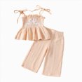 thumbnail image 1 of felwors Toddler Kids Girl Summer Outfit Plaid Clothes Bow Sling Ruffle Top Waffle Pants Set, 1 of 5