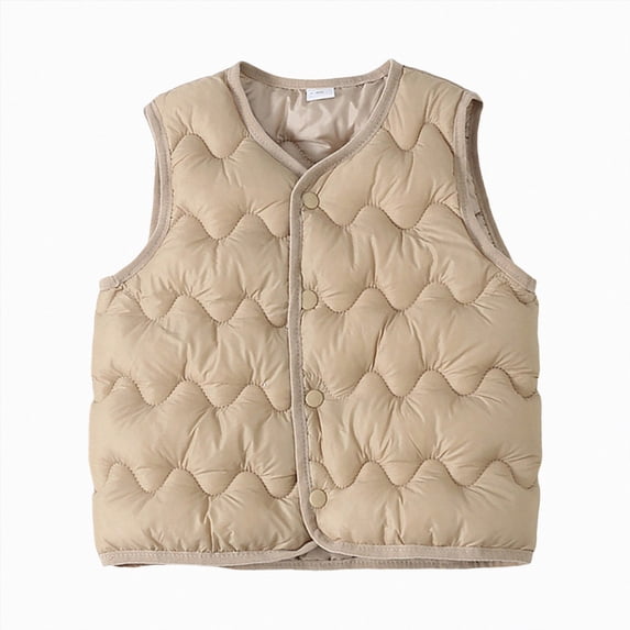 felwors Toddler Puffer Vest Boys Girls Vest Warm Winter Jacket Lightweight Sleeveless Buttons Coat (12-18 Months,Khaki)