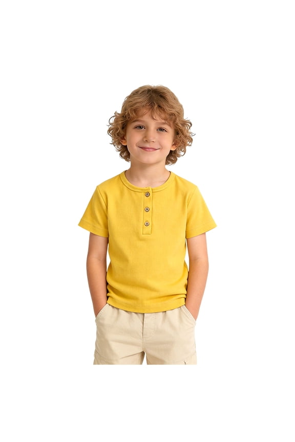 Toddler Short Sleeve Henley Shirt Boys Ribbed T-Shirt for 1-8 Years (3-4 Years, Gold)