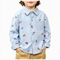 thumbnail image 1 of felwors Toddlers Baby Boys Lapel Long Sleeves Cotton Button Down Lapel Shirts Girls T-Shirts Kids Tops Graphic Car Print Tee (Blue,1-2 Years), 1 of 7