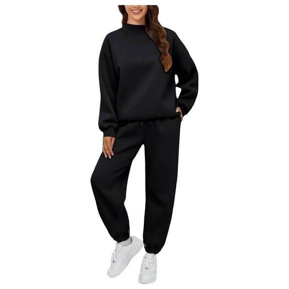 felwors Two Piece Sets for Women Neck Matching Sets Loungewear Fall Clothes Travel Outfits Fashion 2025 S-3XL Black, S