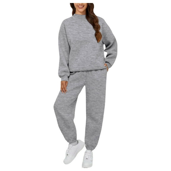 felwors Two Piece Sets for Women Neck Matching Sets Loungewear Fall Clothes Travel Outfits Fashion 2025 S-3XL Grey, S