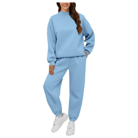 felwors Two Piece Sets for Women Neck Matching Sets Loungewear Fall Clothes Travel Outfits Fashion 2025 S-3XL Sky Blue, M
