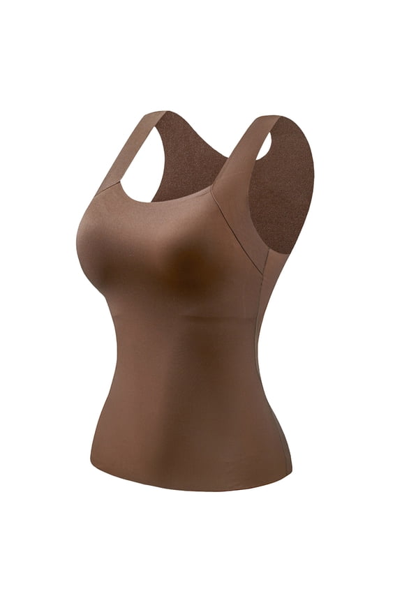 U Neck Shapewear Built-in Bra Tank Tummy Control Compression Tank Tops for Women Coffee, L