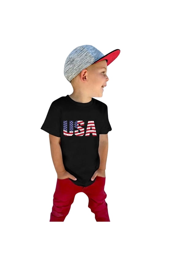 USA American Flag Shirts Little Kids Boys Girls 4th of July Patriotic T-Shirt Toddler Summer Short Sleeve (4 Years, Black)