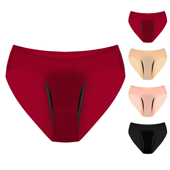 felwors Underwear Women Pack Women'S Solid Color Large Size Leak Proof Conservative Low Waist Breathable Briefs for Women(Red, XS)