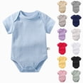 thumbnail image 1 of felwors Unisex-Baby Short Sleeve Bodysuits Soft Solid Bodysuit for Newborn Cotton One-piece Boy Girl Summer Clothes(Light Blue,3-6 Months), 1 of 8