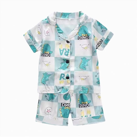 felwors Unisex Girls Soft Pajamas Set Button-Down PJs Short Sleeve Sleepwear Toddler Cute Lounge Sets,Mint Green,4-5 Years