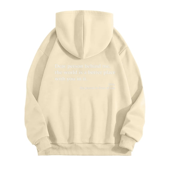 felwors Unisex Oversized Hoodie with Inspirational "Dear Person Behind Me" Back Graphic - Casual Pullover Sweatshirt Beige, XL