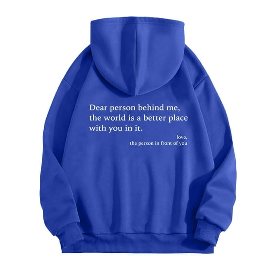 felwors Unisex Oversized Hoodie with Inspirational "Dear Person Behind Me" Back Graphic - Casual Pullover Sweatshirt Blue, M