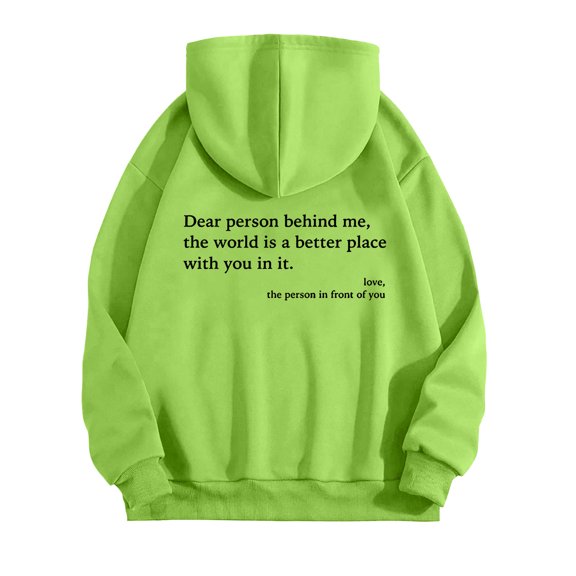 felwors Unisex Oversized Hoodie with Inspirational "Dear Person Behind Me" Back Graphic - Casual Pullover Sweatshirt Green, XL