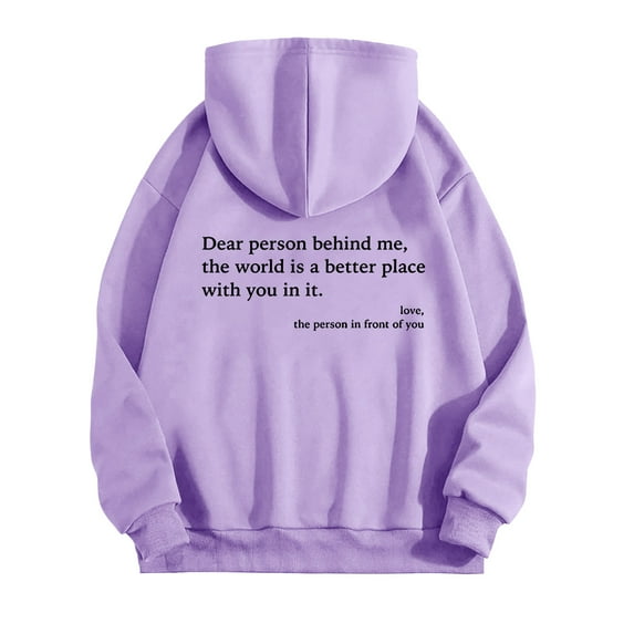 felwors Unisex Oversized Hoodie with Inspirational "Dear Person Behind Me" Back Graphic - Casual Pullover Sweatshirt Purple, XXXL