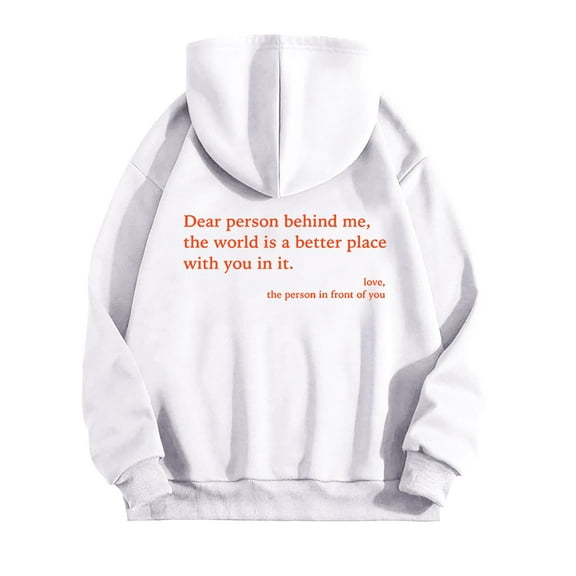 felwors Unisex Oversized Hoodie with Inspirational "Dear Person Behind Me" Back Graphic - Casual Pullover Sweatshirt White, XL