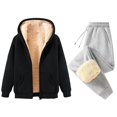 thumbnail image 1 of felwors Unisex Sherpa Lined Tracksuit Set Full Zip Hooded Jacket & Fleece-Lined Jogger Pants for Winter Casual/Active Wear Black, M, 1 of 3
