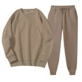 thumbnail image 1 of felwors Unisex Solid Color Fleece Tracksuit Set Crew Neck Jacket, Hoodie and Pants for Sports & Casual Wear Autumn and Winter Khaki, XL, 1 of 2