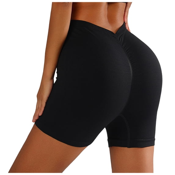 felwors V Back Biker Shorts High Waist Scrunch Lifting Workout Yoga Running Training Black for Size M