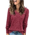 thumbnail image 1 of felwors V Neck Long Sleeve Shirts for Women Casual Fall Tops Lightweight Tunic Sweaters Fashion Clothes 2025 Hot Pink, L, 1 of 4