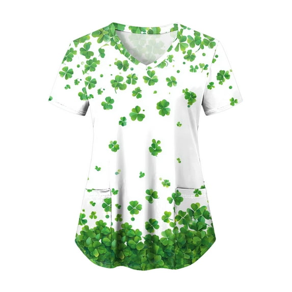felwors Valentine Scrub Tops Women V-Neck Short Sleeve Holiday Themed Heart Scrubs (AG, M)