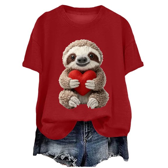 felwors Valentines Shirts for Women: Cute Love Heart Shirt Valentine T Shirt Red Short Sleeve Casual Hearts Tops(Red, XL)