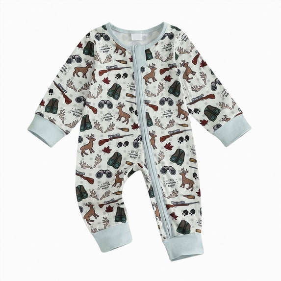 felwors Western Baby Cowboy Clothes Neutral Zipped Fall Romper Outfit for Boy Girl Infant Lapel Cow Print One-piece Jumpsuit (Light Blue,3-6 Months)
