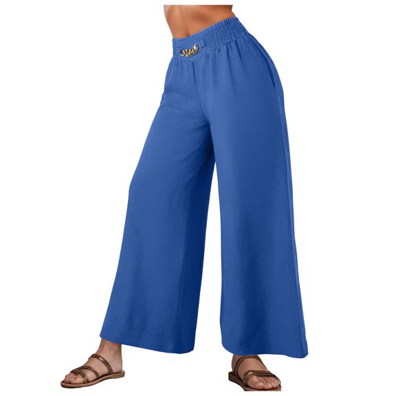 felwors Wide Leg Palazzo Pants for Women - Casual Soft High Waist Lounge Pants Loose Comfy Stretchy Trousers Blue, L