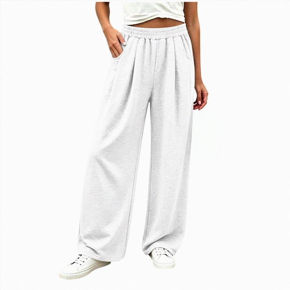 felwors Wide Leg Pants Woman High Waist Trousers with Pockets Casual Lounge White for Size XXL