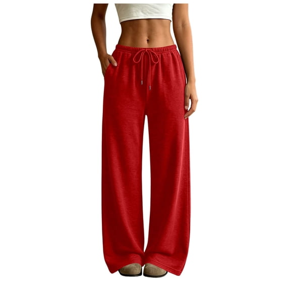 felwors Wide Leg Sweatpants Women Low Rise Baggy Sweatpants Y2K Drawstring Cotton Lounge Pants Womens Fall Fashion 2026 Wine for Size S