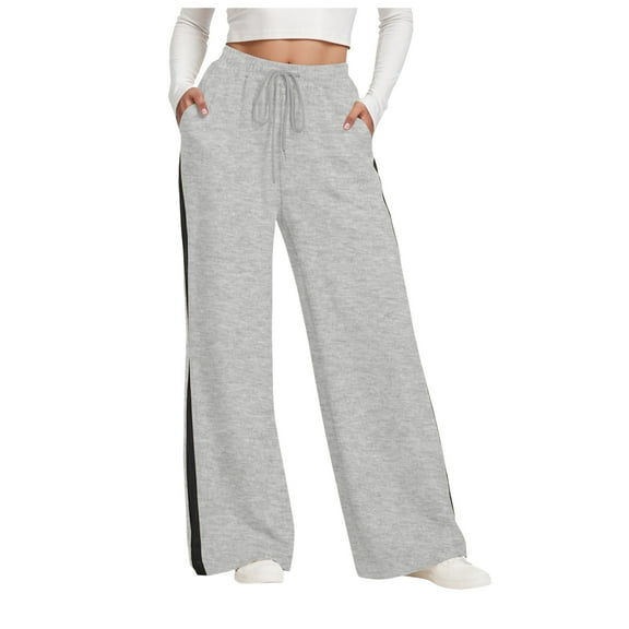 felwors Wide Leg Sweatpants Women Plus Size High Waisted Baggy Lounge Pants Drawstring Athletic Flared Joggers with Pockets Grey, XXL