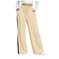 thumbnail image 1 of felwors Wide Leg Sweatpants Women Plus Size High Waisted Baggy Lounge Pants Drawstring Athletic Flared Joggers with Pockets Khaki, M, 1 of 8