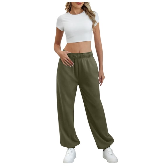 felwors Wide Leg Sweatpants for Women Fleece High Waist Joggers with Pockets Lightweight Comfy Drawstring Sweat Pants (AG, L)