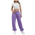 thumbnail image 1 of felwors Wide Leg Sweatpants for Women Fleece High Waist Joggers with Pockets Lightweight Comfy Drawstring Sweat Pants (Purple, XL), 1 of 8