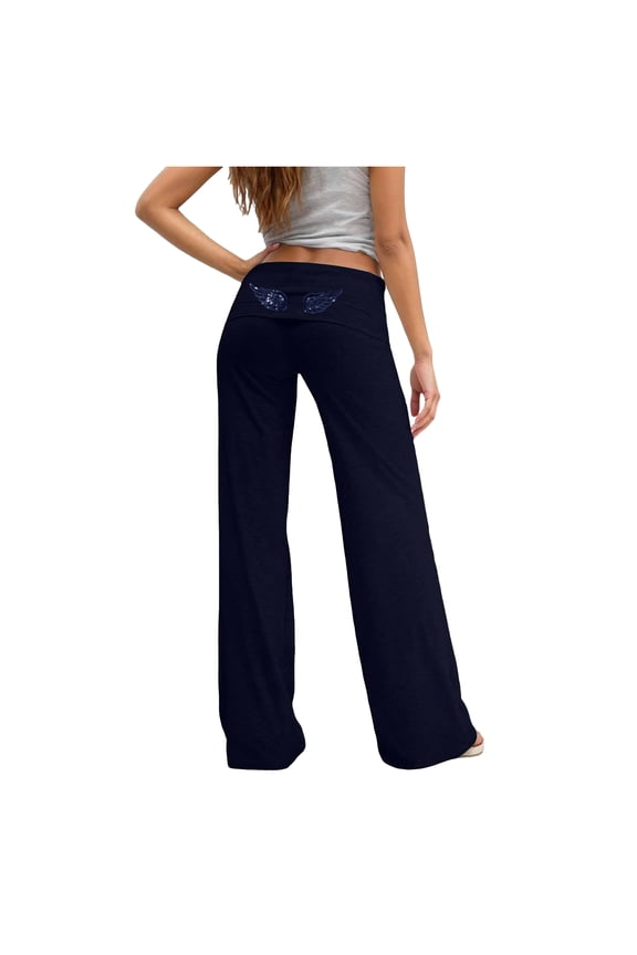 Wings Hoodie Sweatsuit Women 2 Sparkly Sequin Wing Hoodie Wide Leg Pants Set Trendy Casual Tracksuits Navy XS