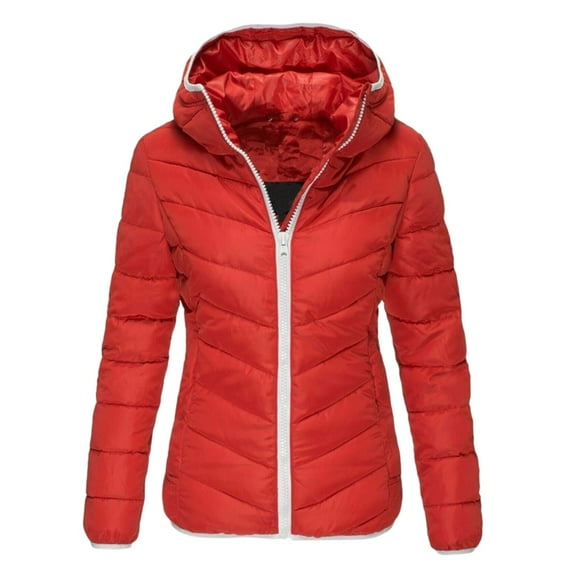 felwors Winter Jacket Women Flattering and Versatile Lightweight Hooded Winter Jacket Winter Slim Hooded Warm Down Coat Red, XL