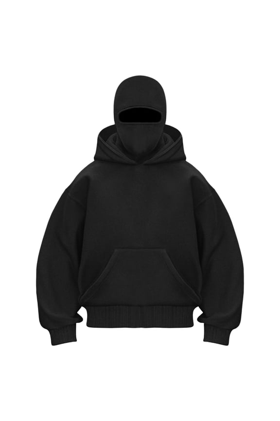 Winter Zipper Hoodie–Ninja-Inspired, Featuring Built-In Balaclava & Double Hoods Black, M
