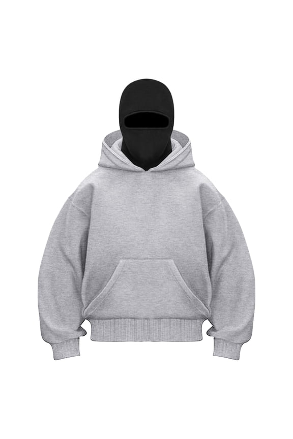 Winter Zipper Hoodie–Ninja-Inspired, Featuring Built-In Balaclava & Double Hoods Light Gray, XXL