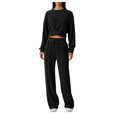 thumbnail image 1 of felwors Women 2 Piece Outfits Sweatsuit Set Twist Front Cropped Sweatshirt Wide Leg Sweatpant Lounge Set Tracksuit Black, XL, 1 of 5