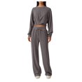 thumbnail image 1 of felwors Women 2 Piece Outfits Sweatsuit Set Twist Front Cropped Sweatshirt Wide Leg Sweatpant Lounge Set Tracksuit Grey, XXL, 1 of 5