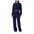 thumbnail image 1 of felwors Women 2 Piece Outfits Sweatsuit Set Twist Front Cropped Sweatshirt Wide Leg Sweatpant Lounge Set Tracksuit Navy, S, 1 of 5