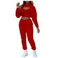 thumbnail image 1 of felwors Women 3 Piece Outfits Tracksuits Set Sexy Long Sleeve Pullover Hoodie Tank Crop Tops Jogger Sweatpants Sweatsuits Red, M, 1 of 4