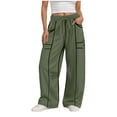 thumbnail image 1 of felwors Women Casual Fashion Solid Color Splicing Loose Casual Summer Wide Leg Pants Drawstring Waist Casual Pants With Pockets AG, L, 1 of 5