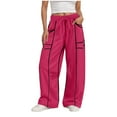 thumbnail image 1 of felwors Women Casual Fashion Solid Color Splicing Loose Casual Summer Wide Leg Pants Drawstring Waist Casual Pants With Pockets Hot Pink, L, 1 of 5