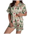 thumbnail image 1 of felwors Women Christmas Pajamas Set Silk Satin Short Sleeve Button Down Top and Shorts Plus Size Soft Sleepwear Lounge Xmas Pjs Beige, XL, 1 of 6